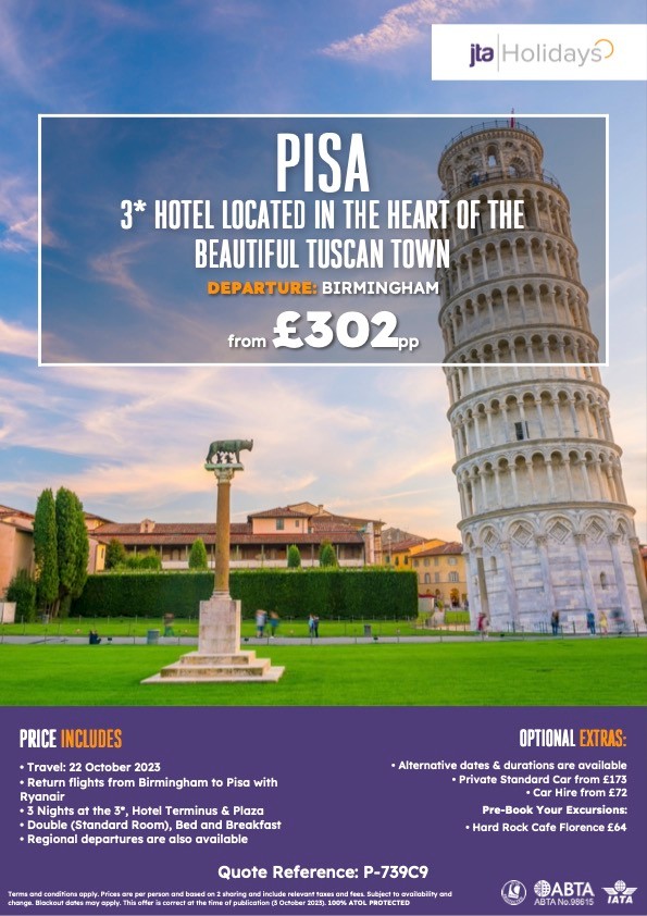 shawsstartrave1's tweet photo. Pisa From £302pp Terminus &amp; Plaza Hotel is located in the heart of the beautiful Tuscan town of Pisa, in the strategic Via Cristoforo Colombo, 50 meters away from the central railway station, making it the perfect starting point to visit this magical city. https://t.co/BE0Xl7CxxW