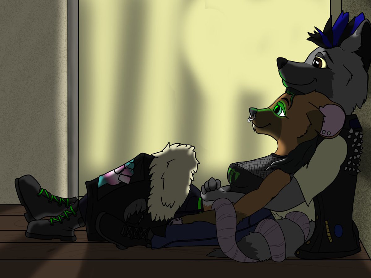 AseremoFuzzButt's tweet photo. So I was commissioned to draw my Gf's ratsona and gave me some creative freedom. I drew her a vest and she fell in love with idea. 
Last week I finally finished hers. Life imitates art and vice versa. Super proud of my creations. Even the non-digital ones
 #furryart #battlejacket https://t.co/WyTaQTlM7g