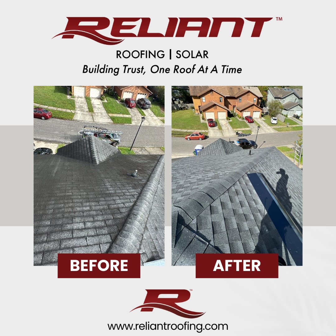 ReliantRoofing1's tweet photo. From outdated and weather-worn to brand new and beautiful, our shingle roof replacement service works wonders. The difference is clear, and the protection is unmatched. Ready for your own stunning transformation? Contact us today! #ReliantRoofing #roofingfl #flroofing #jax #duval https://t.co/jwB0lodghp