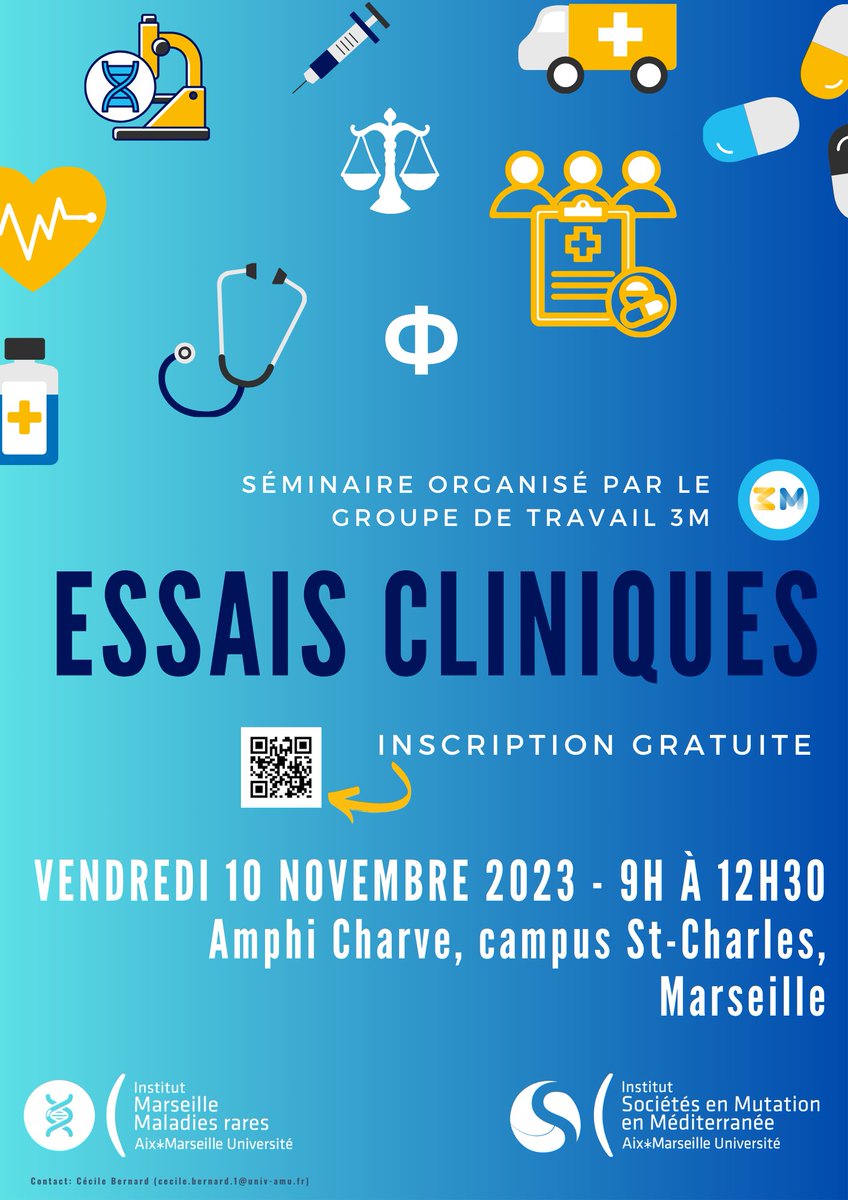 Essais cliniques | 2ème séminaire organisé par <a href="/marmara_amu/">Institut Marseille Maladies Rares</a> et <a href="/somum_amu/">SoMuM - Sociétés en Mutation en Méditerranée</a> 
Exploration des enjeux des essais cliniques à travers une session consacrée à la cancérologie et la maladie de Fanconi et une session sur le thème de la démocratie sanitaire.
univ-amu.fr/fr/public/actu…