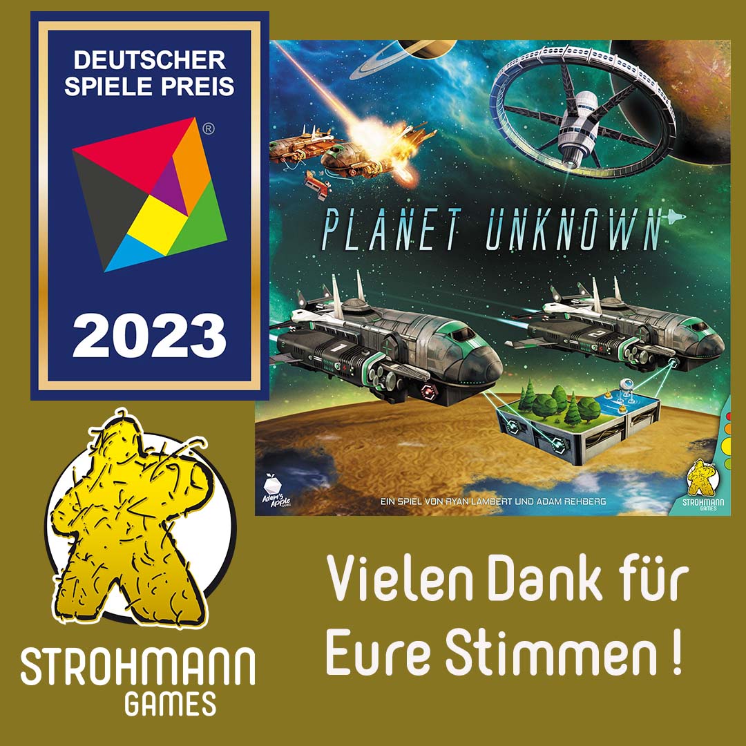 Planet Unknown gewinnt den deutschen Spielepreis 2023! Ist nicht mehr die ganz aktuellste Meldung, aber wir bedanken uns bei allen, die dafür gesorgt haben, das Planet Unknown auf Platz 1 gelandet ist. #strohmanngames #planetunknown #adamsapplegames #spiel23 #deutscherspielepreis