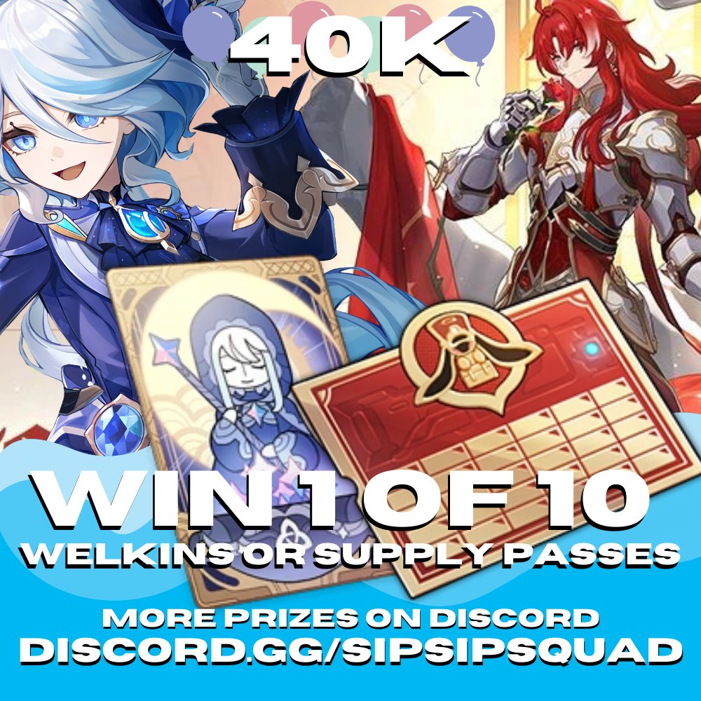 - 40,000 CELEBRATION -
THANK YOU FOR ALL THE SUPPORT EVEN MORE PRIZES IN THE DISCORD!

WIN 1 OF 10 WELKINS OR SUPPLY PASSES 
MORE PRIZES IN THE DISCORD CHECK ANNOUNCEMENTS

TO ENTER:
Follow + Like + RT
Join The Discord (Comment Proof)