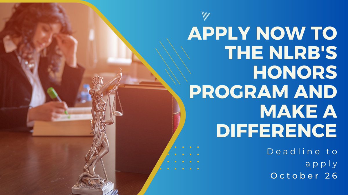NLRBGC's tweet image. The NLRB is hiring for multiple Honors Attorneys through our Honors Program. 

See the description of our Honors Program for more details: nlrb.gov/about-nlrb/who…