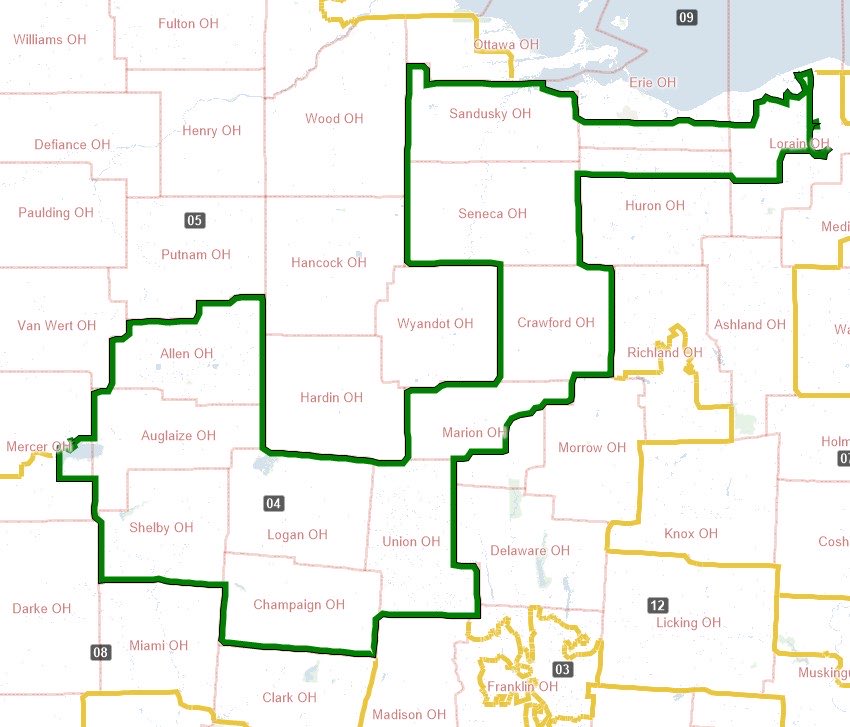 Gerrymandering enables the elections of extremists and election deniers - and Jim Jordan’s congressional career is the product of extreme map manipulation in Ohio. This is a photo of Jordan’s old “duck” district that brought him to Congress.