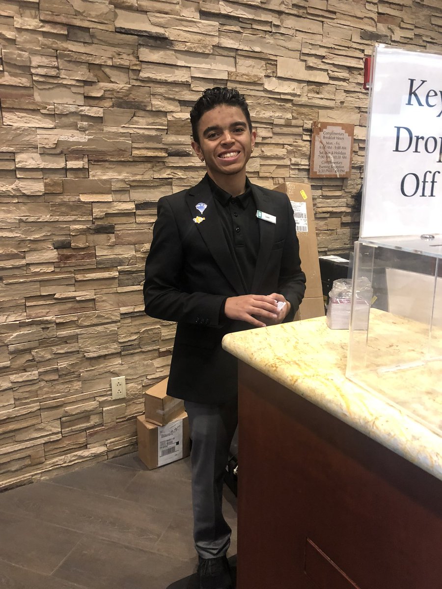 Meet our amazing student working at Embassy Suites Project Search.  Looking so sharp working the front desk.  Go Issac!
<a href="/aps_special/">APS Special Education</a>   #choosetoinclude #SeeTheAbleNotTheLable