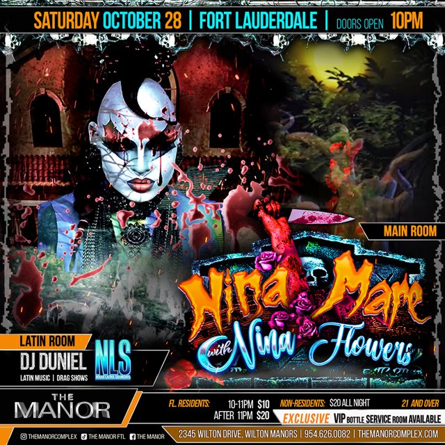 Back in one of my favorite residencies, The Manor Ft Lauderdale. 
NinaMare, Halloween weekend🎃
Get your tickets in advance at themanorcomplex.com
#TheManor #themanorcomplex #garysantispresents #halloweeen2023 #ninaflowers #djninaflowers 
@DJNinaFlowers