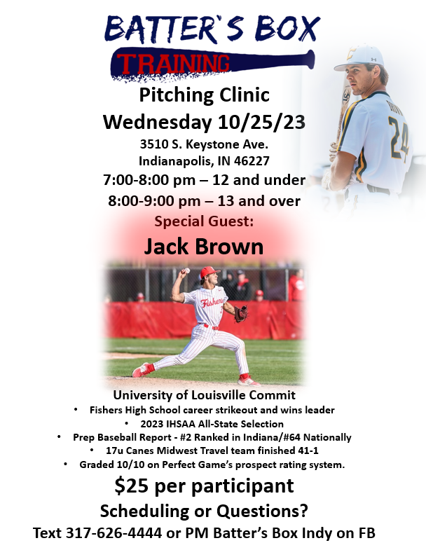 CoachJoshDukes's tweet photo. @BBIndy3510 Pitching Clinic with Louisville commit Jack Brown!  Text 317-626-4444 to book your spot today!  @travelbaseballc @USSSABSBL @PerfectGameUSA https://t.co/F4CVmODbYB