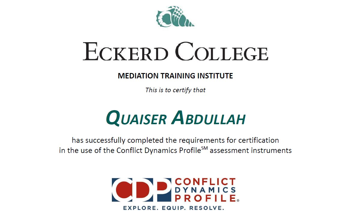 Statera is now certified to administer the Conflict Dynamics Profile through the <a href="/Mediation/">Mediation</a> Training Institute at Eckerd College 

We look forward to working with you as you transform workplace culture, conflict dynamics and interpersonal relationships.