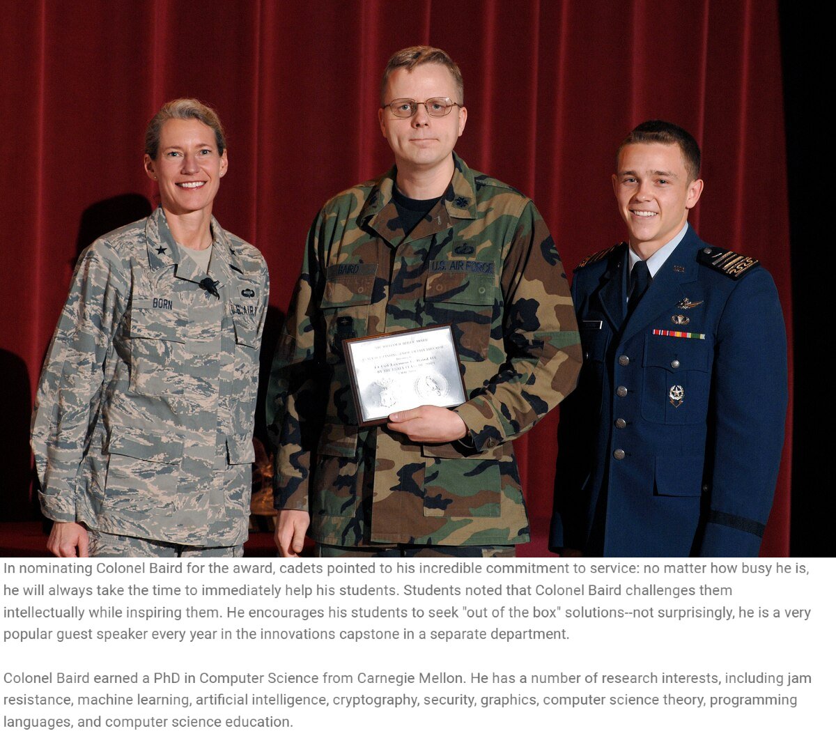 FUN FACT: Back in 2009, Dr. Leemon Baird, Colonel Baird (@LeemonBaird) won  an award for the Department of Computer Science at the U.S. Air Force  Academy from a list of more than