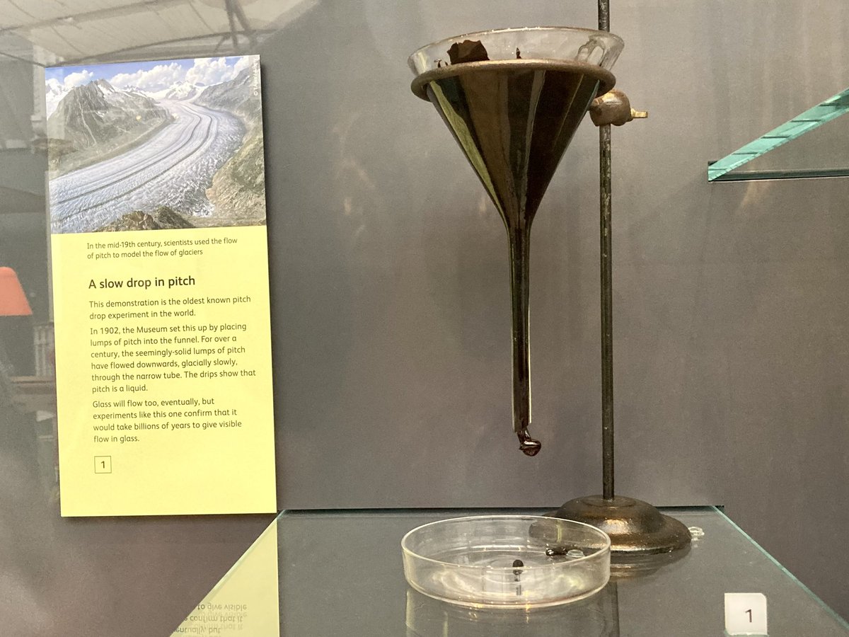 MJ_Ellis's tweet photo. And while I’m talking about museums - at @NtlMuseumsScot we saw an experiment that they started in 1902 and is still ongoing … how cool is that?
(Interpretation in Alt Text)
#HistoryHappeningNow #PitchDrop #ScienceIsAce https://t.co/pAmrej6DTz