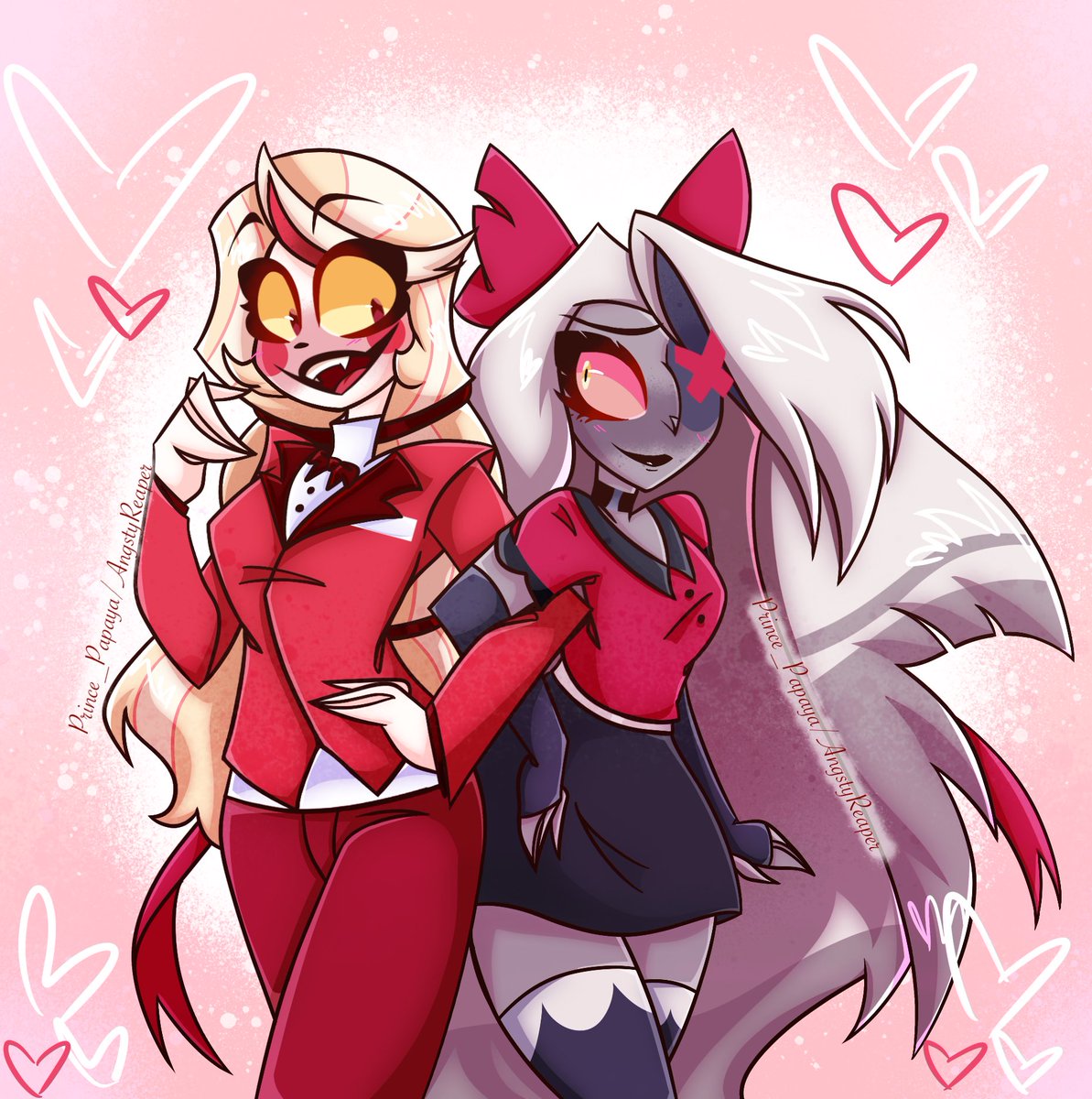 Prince_Papaya's tweet photo. Yeh, I finished my Charlie x Vaggie art :3 💖💕  I’ve been in my own personal world for bit so my apologies for my small break again lol, 
#HazbinHotel #HazbinHotelFanart #CharlieMorningstar #Vaggie #CharlieXVaggie https://t.co/VT9bCd9qRB