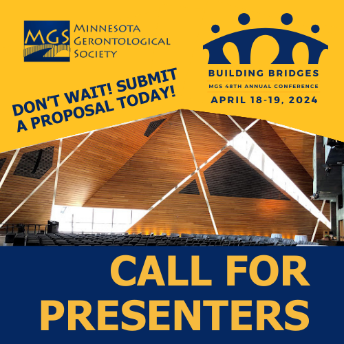 MNGero's tweet photo. We want your ideas in identifying innovations in research, practice, training, or policy that are #buildingbridges between older adults and caregivers. SHARE with your network today. Apply to speak at #MGS48 now at https://t.co/mN3k06DrR0 https://t.co/zJWpcOKl7l