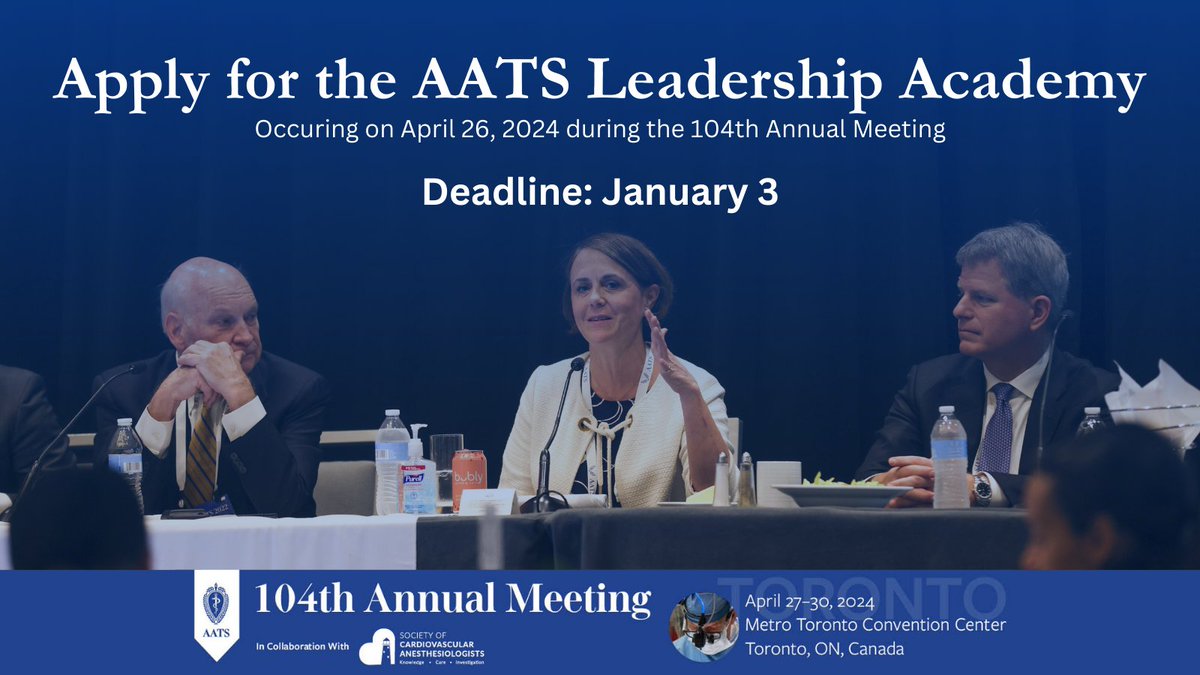 Submissions are now open for the 2024 AATS Leadership Academy! Current or Aspiring Division or Section Chiefs are invited to apply. Surgeons will learn skills necessary to serve successfully as an academic #cardiothoracic surgeon. Deadline: 1/3 aats.org/foundation/lea… #AATS2024