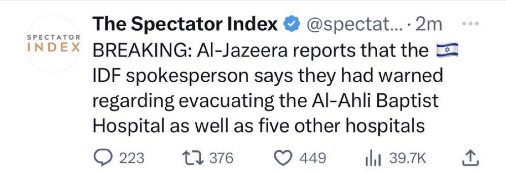 🇮🇱🇵🇸 If Israel didn’t bomb the Gaza Baptist Hospital, why did the IDF warn the Gaza Baptist Hospital to evacuate the premises before the bombing occurred?

The lying warpigs have been EXPOSED!