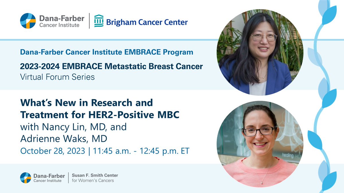 Join Nancy Lin, MD (@nlinmd), and Adrienne Waks, MD, as they discuss advances for patients with #HER2-positive #MBC on 10/28, part of the EMBRACE #MetastaticBreastCancer Forum Series #breastcancerresearch #breastcancerawareness Register today: ms.spr.ly/60139tpS5