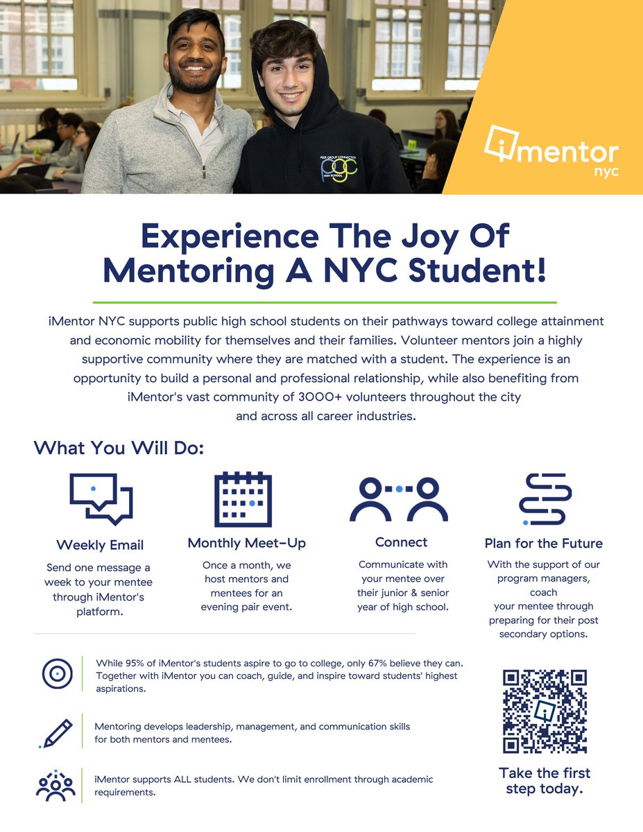As recruitment season ends, we're thrilled to be close to matching every student with a mentor. We're not quite there, so please reach out to ONE NYC person and encourage attending a virtual orientation to learn about iMentor and making a difference for a young scholar.