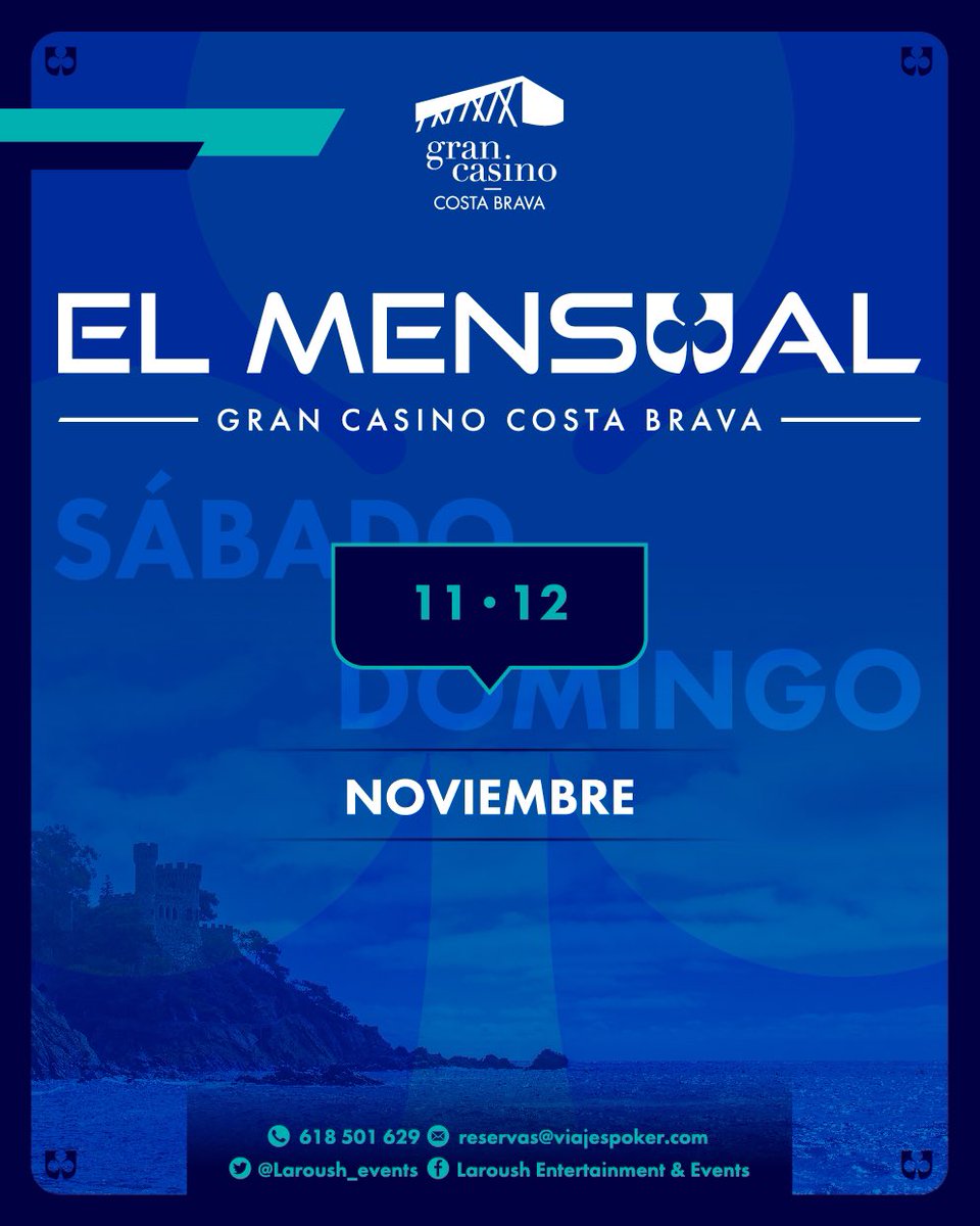 LAROUSH_Events's tweet photo. Último EL MENSUAL de 2023 en @GranCasinoCB 
Nos vemos el 11 y 12 de noviembre para conocer a los 5 ganadores de los packs @CNP_POKER y @LNPLiga https://t.co/eadibuTHn3