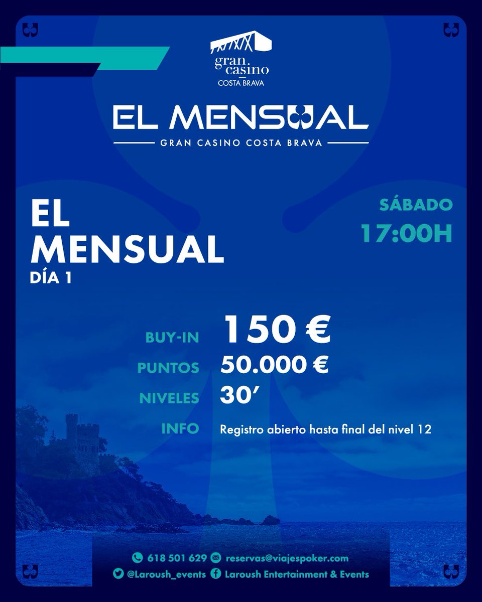 LAROUSH_Events's tweet photo. Último EL MENSUAL de 2023 en @GranCasinoCB 
Nos vemos el 11 y 12 de noviembre para conocer a los 5 ganadores de los packs @CNP_POKER y @LNPLiga https://t.co/eadibuTHn3