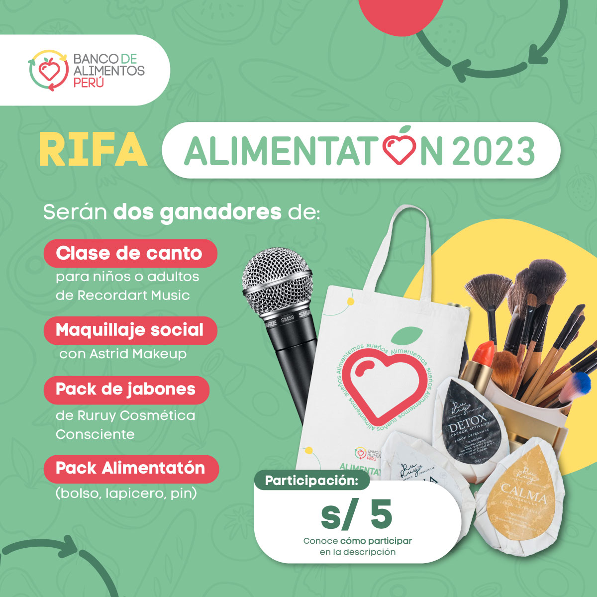 #Alimentatón2023 | ¡El momento de ganar ha llegado! 😱🫶🏻
1. Síguenos en nuestras redes sociales como @bancodealimentosperu ✨
2. Dona desde 5 soles al:  960 302 185 y envía la captura por mensaje directo.👍
3. Sube este post a tu historia y etiquétanos.🎉

Sorteo 26 de octubre.