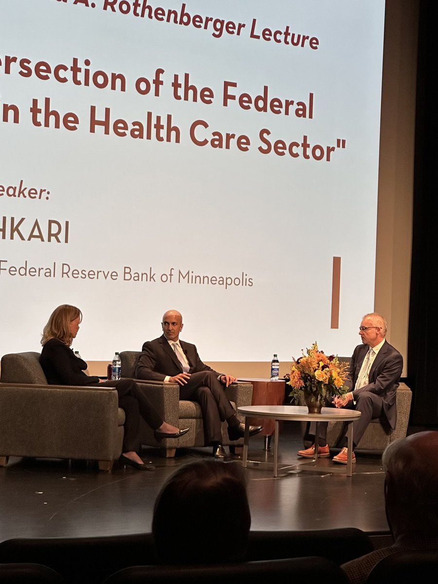 . @neelkashkari of the Minneapolis Federal Reserve with Dr. Rose Kelly and Dean Tolar at the 15th Rothenberger lecture @umnmedschool