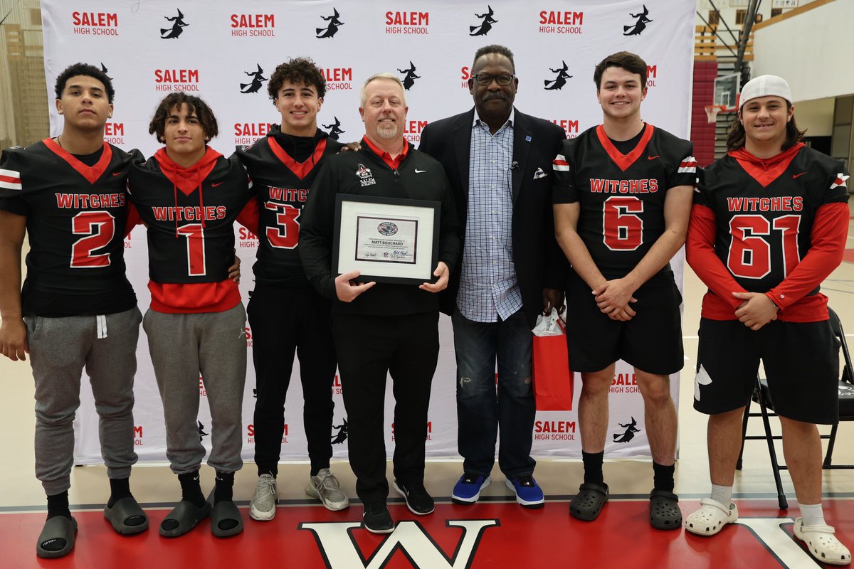 AndreTippett's tweet image. After a hard-fought battle last Friday night, the New England Patriots are proud to announce Head Coach Matt Bouchard as this week’s “Coach of the Week” for leading the Salem Witches to a 48-44 victory over Lynn Classical High School. @BostonHeraldHS @nweitzer7 @ReillyDChristie