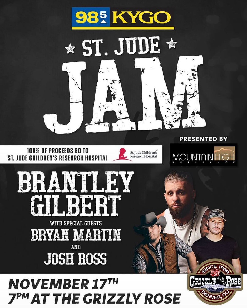 Only a month away! 
We always look forward to this one...
Right now, we're auctioning off VIP/tables for <a href="/985KYGO/">98.5 KYGO</a> St. Jude Jam and 100% of all proceeds go to @stjude 
Bid on tickets here: events.handbid.com/lp/2023-kygo-s…
#stjudejam #grizzlyrose #kygomusic #countrymusic
