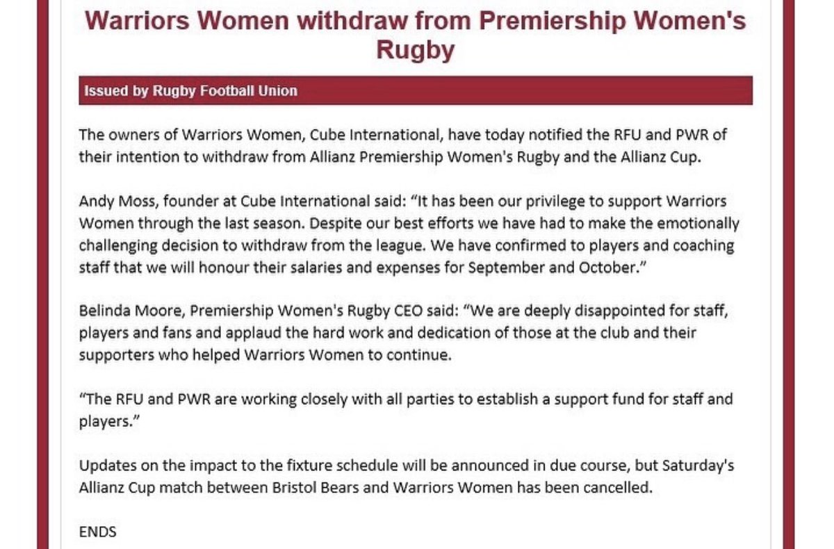 Sad to see another women’s program fold. Hope the ladies find a new club else where soon. 🫶🏽