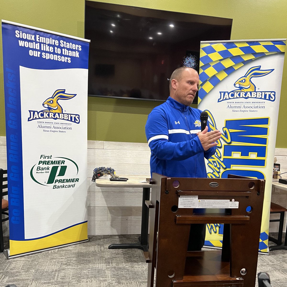 Thank you to the women’s soccer coach Brock Thompson for speaking at our Luncheon today! Follow <a href="/gojackssoccer/">Jackrabbit Soccer</a> and good luck the rest of the season! #GoJacks