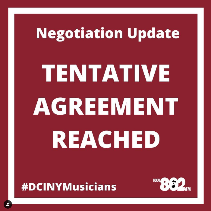 SOLIDARITY! When workers stick together, they win! After almost 4 years of bargaining, we're pleased to report that the @dcinyorchestra musicians have reached a tentative agreement. More information coming soon! #solidarity #unionstrong #802strong #dciny @The_AFM @CentralLaborNYC