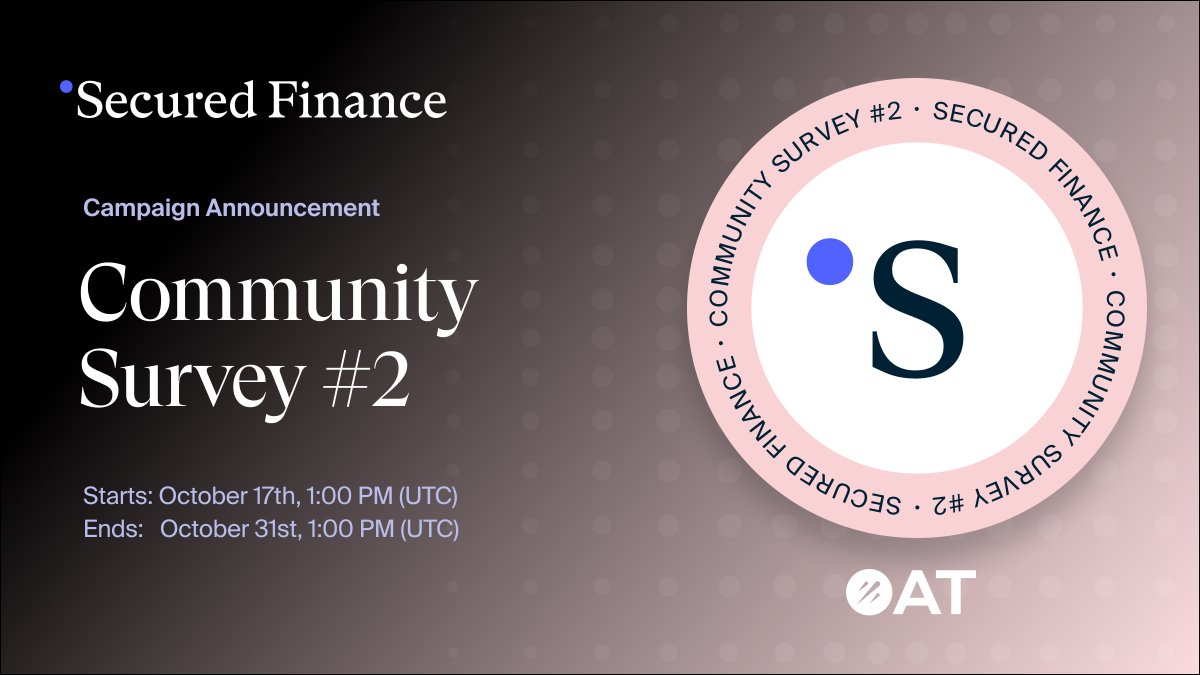 Participate in Secured Finance's Community Survey #2! 📝

We would greatly appreciate your input, as it helps our community grow. 🚀

Complete the survey to receive an exclusive #GalxeOAT!

Click below for all the details. 👀
galxe.com/securedfi/camp…