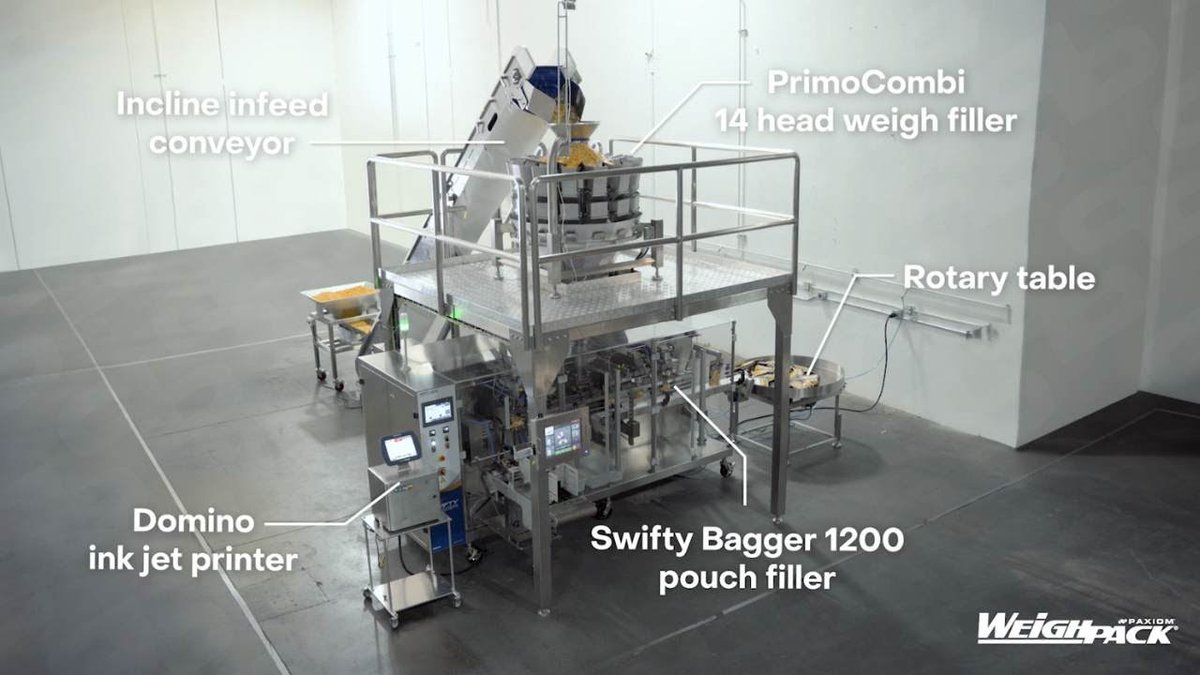 weighpack's tweet photo. From the precision of the PrimoCombi multi-head weigher to the efficiency of the Swifty Bagger 1200 with an ink jet printer for branding and date coding – we've got your #popcorn #packaging needs covered. Watch the video now! 🎥🚀https://t.co/u8D9weuJs0  @packexposhow https://t.co/Zbnb0srHIK