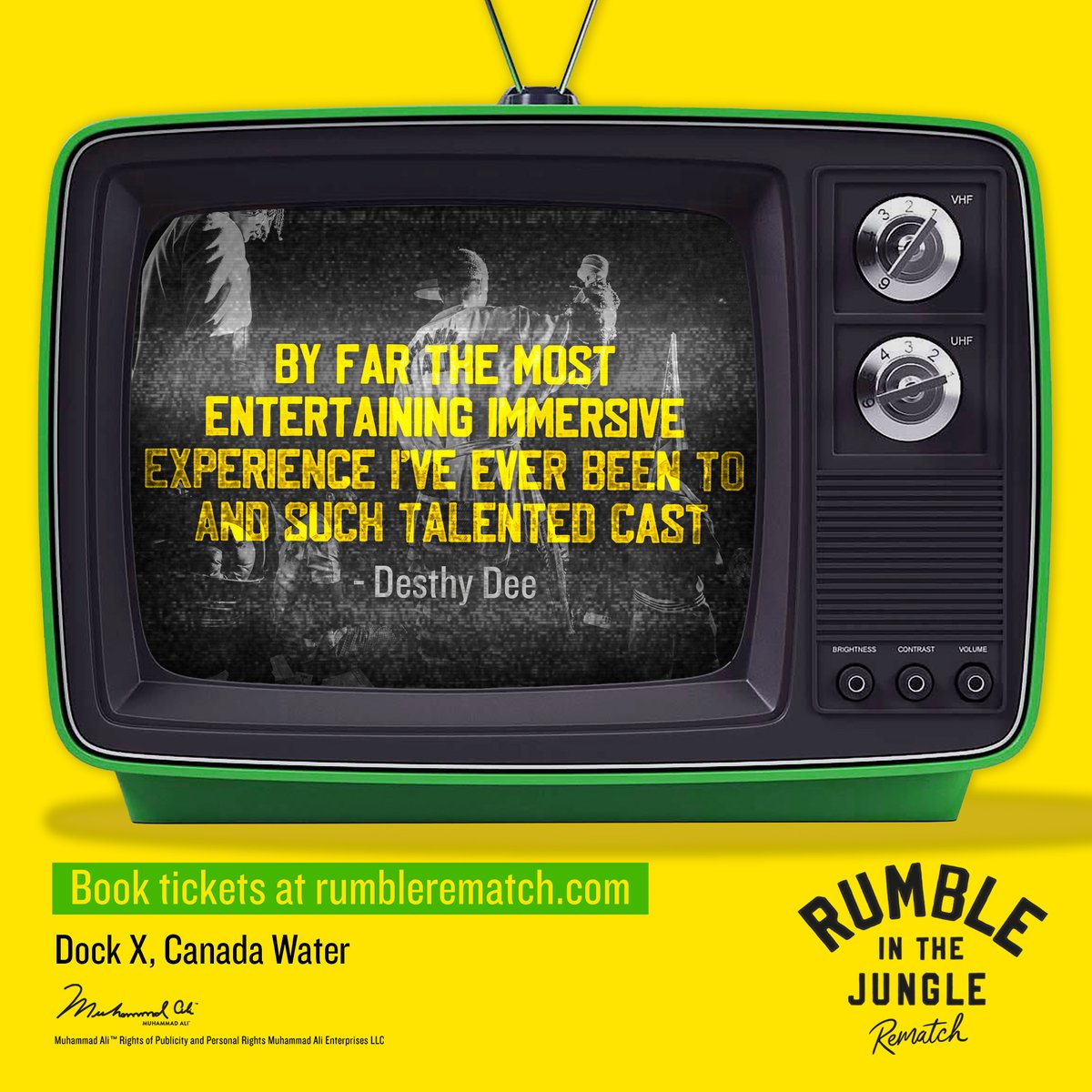 RematchLive's tweet photo. Rumble in the Jungle Rematch is a thoroughly immersive experience, brought to life by our incredible cast's improvisation skills. But it's also deeply educational and emotionally stirring. You'll definitely leave the show amazed, enlightened, and filled with newfound pride. 🙌 🥊 https://t.co/1kiouJPU3z