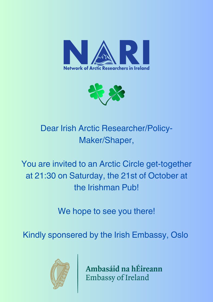 For those attending the <a href="/_Arctic_Circle/">Arctic Circle</a> we are arranging a little NARI get together. Welcome to anybody with a connection to Ireland. Hope to see you there 🇮🇪🍀❄️