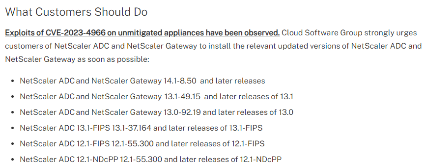 cstalhood's tweet photo. Exploits of CVE-2023-4966 on unmitigated #NetScaler appliances have been observed https://t.co/V3Zb2x4Juz https://t.co/dgCvaMQl8i