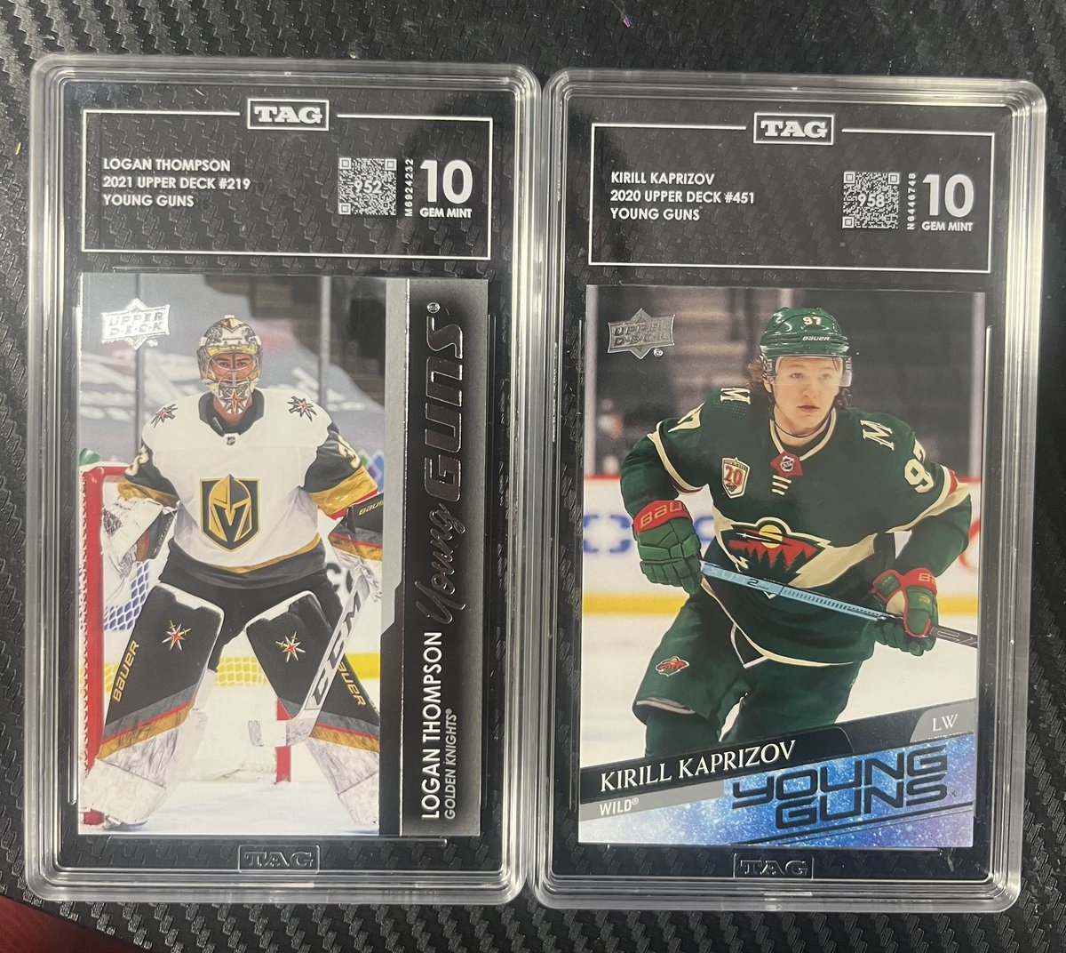 weaponAnt's tweet photo. Got my first ever @TAGgrading  submission back! PC city all day!!! These things are beautiful! #nhlcards #nhltradingcards #LoganThompson #KirillKaprizov https://t.co/4cN7iQhNMd