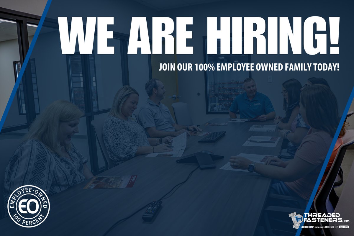 Thread_TFI's tweet image. Threaded Fasteners is hiring talented individuals who are eager to learn, grow, and shape the culture of the company. Don't miss this opportunity! 

recruiting.paylocity.com/recruiting/job…

#NowHiring #ThreadedFasteners #Value #Culture