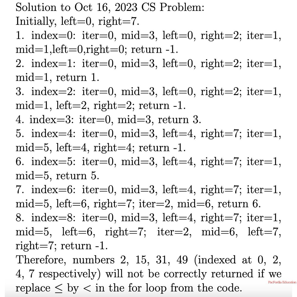 pacfordia's tweet image. 🔍 Solution Revealed! 🔍
This question tests the understanding of the binary search method .
Stay tuned for more challenges and keep up the great work! 🌟
#APComputerScience #EducationServices #NorthCountySD #encinitas #delmar #solanabeach #poway #sandiego #PacFordia