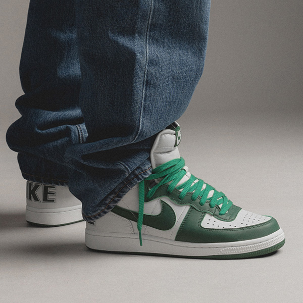 The swan/washed green-noble green Nike Terminator High retro is 