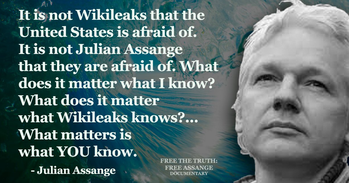 No és Wikileaks que té por d'Estats Units.
No és Julian Assange que els hi té por. 
El que importa és el que jo sé.
El que importa és el que Wikileaks sap.
🫵El que importa és el que TU saps
🗣 Julian Assange

#LlibertatAssange
#FreeAssangeNOW
@FreeAssangeDoco