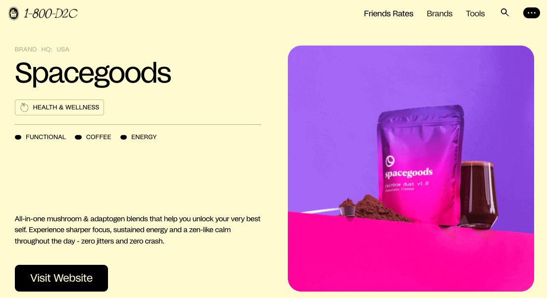 Spacegoods by <a href="/matthucius/">Matt</a> - mushroom &amp; adaptogen blends to unlock your best self.

Spacegoods Tech Stack Highlights:

📊 <a href="/triplewhale/">Triple Whale 🐳</a> - analytics
❄️ <a href="/socialsnowball/">Social Snowball ☃️</a> - affiliate
⁉️ <a href="/KnoCommerce/">Kno</a> - surveys
📧 <a href="/klaviyo/">Klaviyo</a> - email marketing
🔥 <a href="/hotjar/">Hotjar | by Contentsquare</a> - user heatmaps
🔁 <a href="/SkioHQ/">Skio</a> -