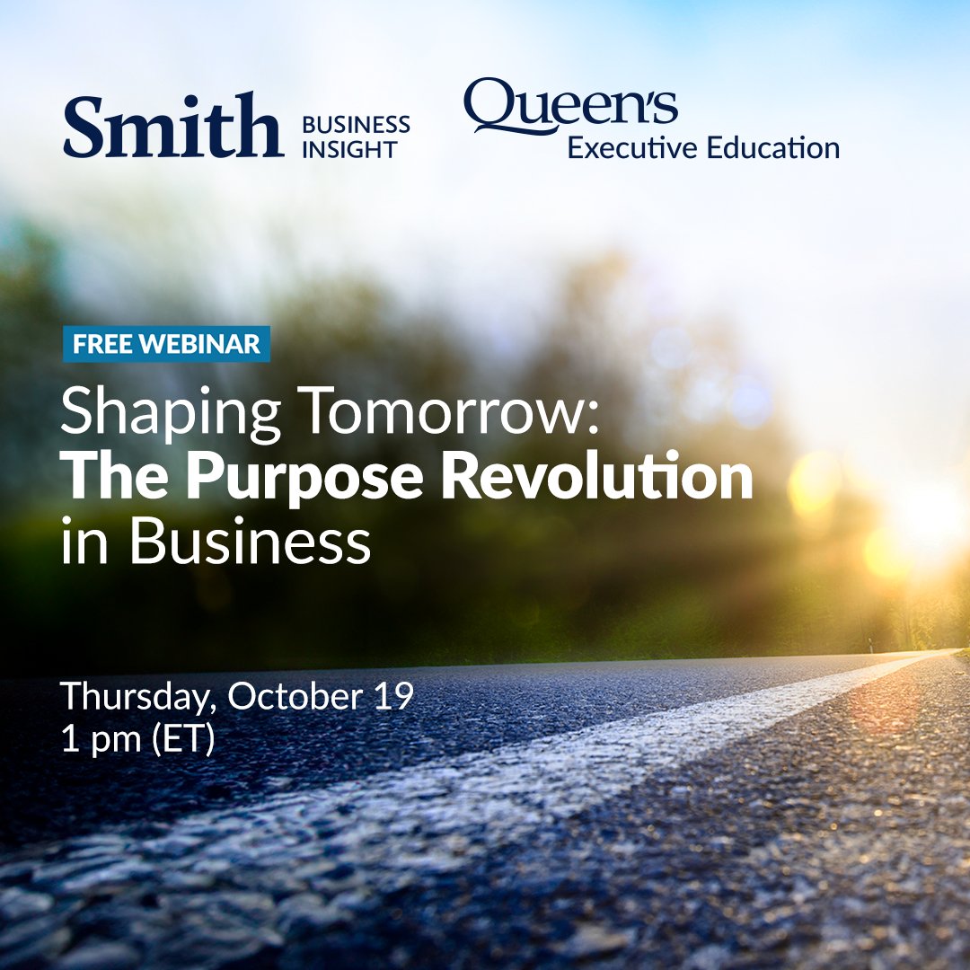 What does it mean to be a purpose-driven business? How do you identify and pursue your organization’s purpose?

Join this free <a href="/SmithInsight/">Smith Insight</a> webinar for a meaningful conversation on building a purpose-driven #business and #career.

Register now: smith.queensu.ca/insight/conten…