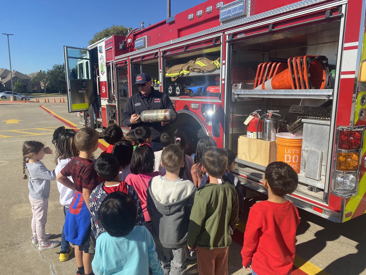 Thank you City of Allen FD for teaching us all about fire safety! #firepreventionweek #firesafety #nortonknights #kindergarten