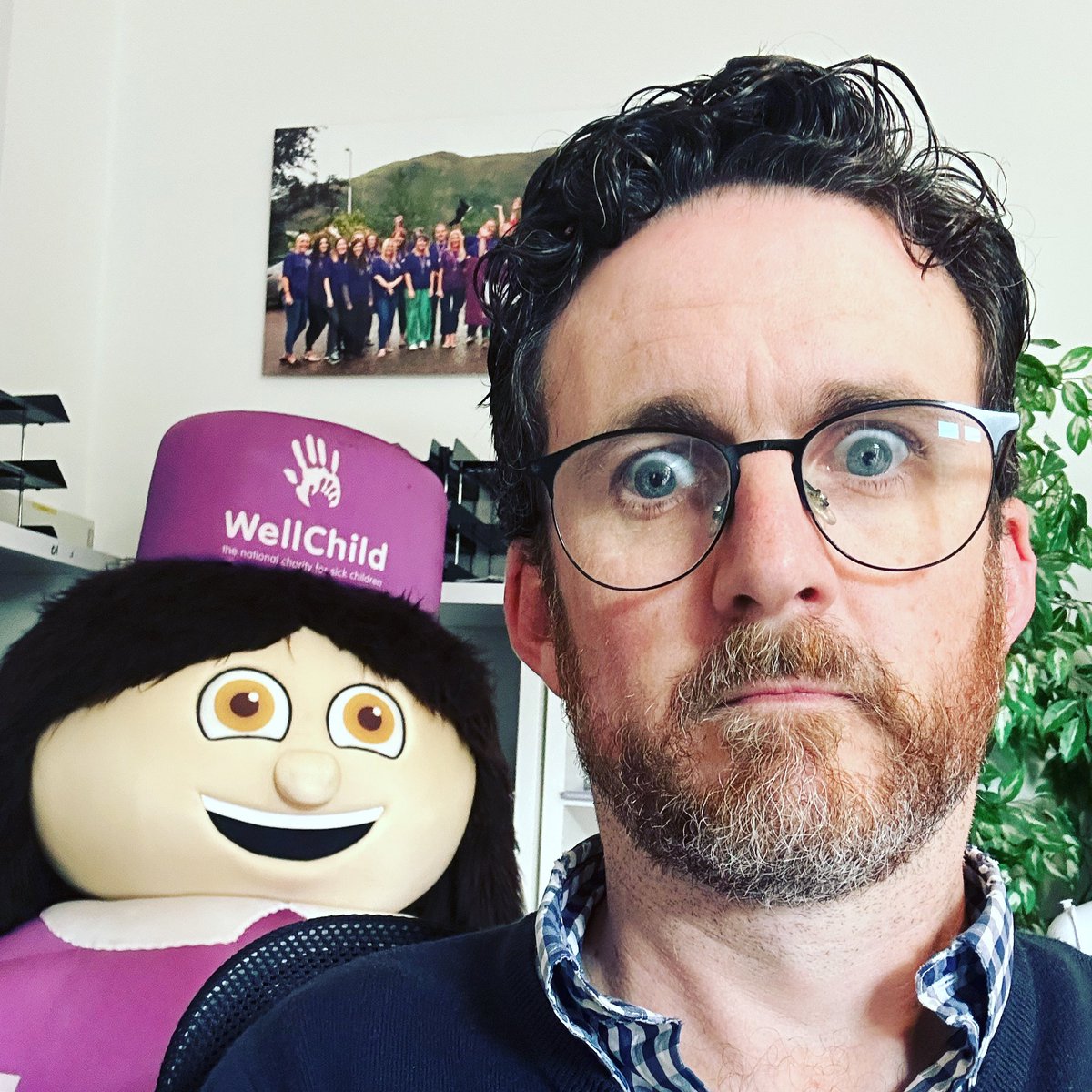 When you’re in the office and you get that feeling that you’re not alone. 😳 #teamwellchild #charity #mascot