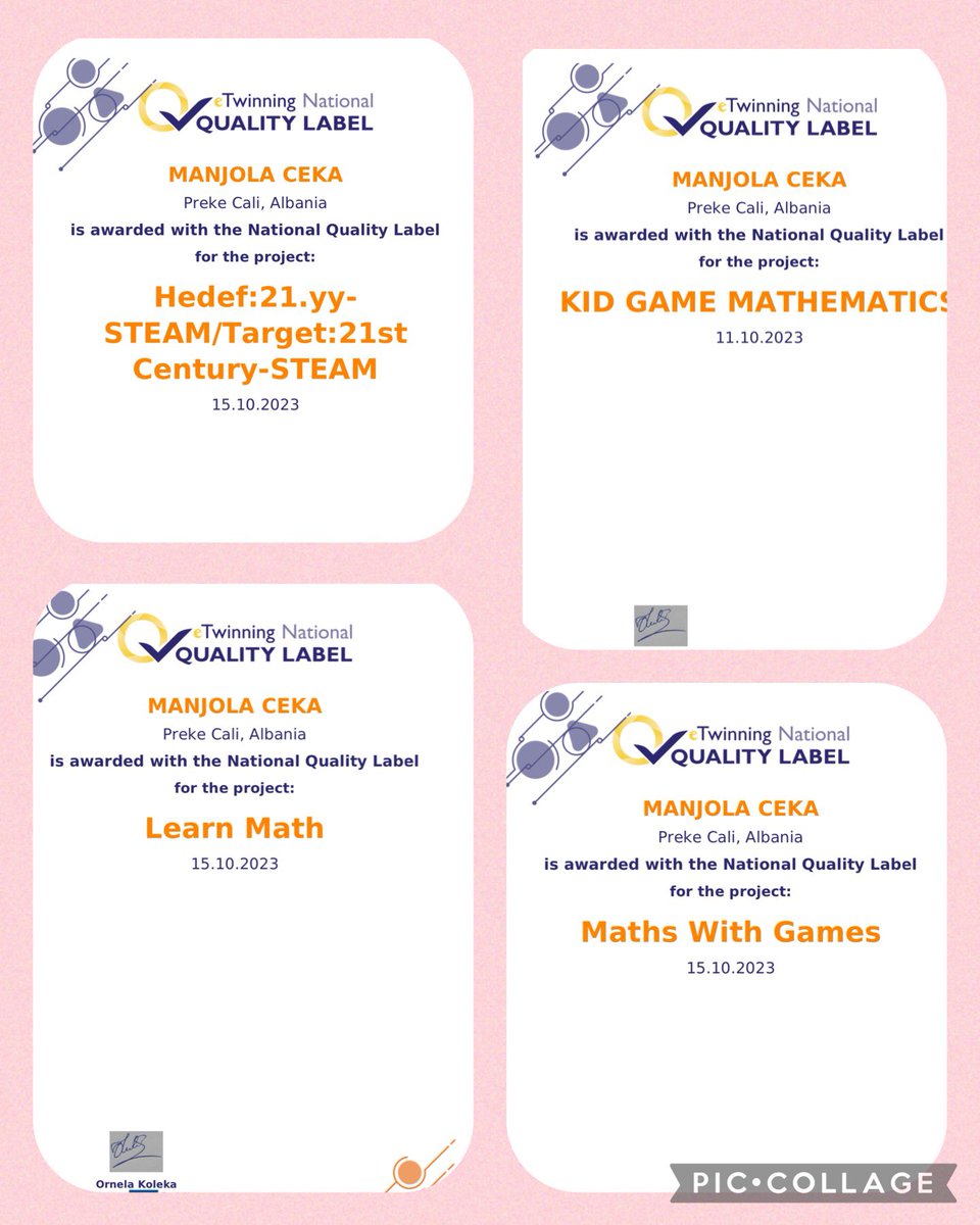 CekaManjola's tweet photo. A year full of commitments and today 4 projects are evaluated with 4 National Quality Labels, as ESEP-eTwinning Projects 2022 - 2023. Being part of the ESEP-Etwinning platform means being a winner!🏆☺️
@eTwinningEurope @eTwinningAL @tretwinning https://t.co/GMjvFljBoU