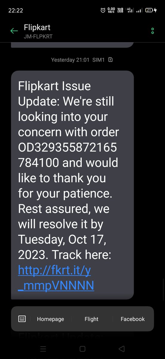 ShivC16054's tweet photo. What is this Flipkart. Why u making fool to customers. Even not giving proper resolution. Just giving date after date. First give me 12 oct the 15 oct then 16,17 and now 18 oct. https://t.co/yNUstSe9qh