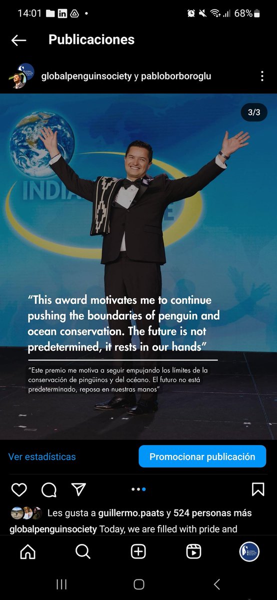 Testimony from our president upon receiving the prestigious Indianapolis Award! 🐧💙 @indianapolisprize 
His tireless efforts for penguin conservation have been recognized worldwide. Let's continue working together for a world where penguins thrive! 🌍