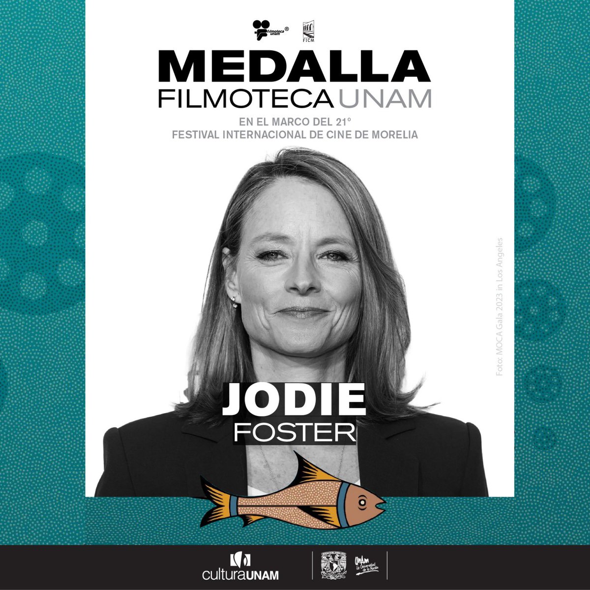 jodie foster, special guest of the 21st edition of the morelia international film festival (ficm), will be presented with the unam film archive medal.
the 21st ficm will take place from october 20 to 29 in morelia, with online screenings via canal 22 and filminlatino.