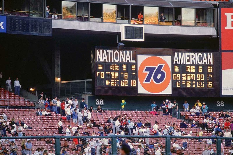 Loma Prieta earthquake struck prior to Game 3 of the World Series at Candlestick Park, San Francisco, Oct. 17, 1989