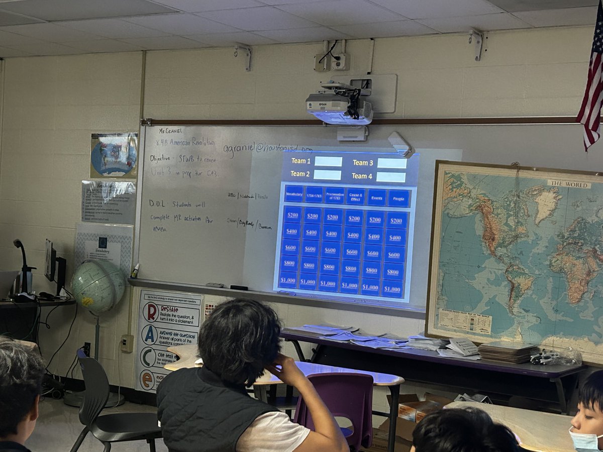 valkyriefit87's tweet image. Who says Social Studies 🌎has to be strictly by the 📚?! Jeopardy in @WIStevensonMS Mr. Graniels 8th grade SS class was a HUGE hit! ❤️the creativity of game based learning to extend Ss knowledge! #TeamHISD #learningwithtech