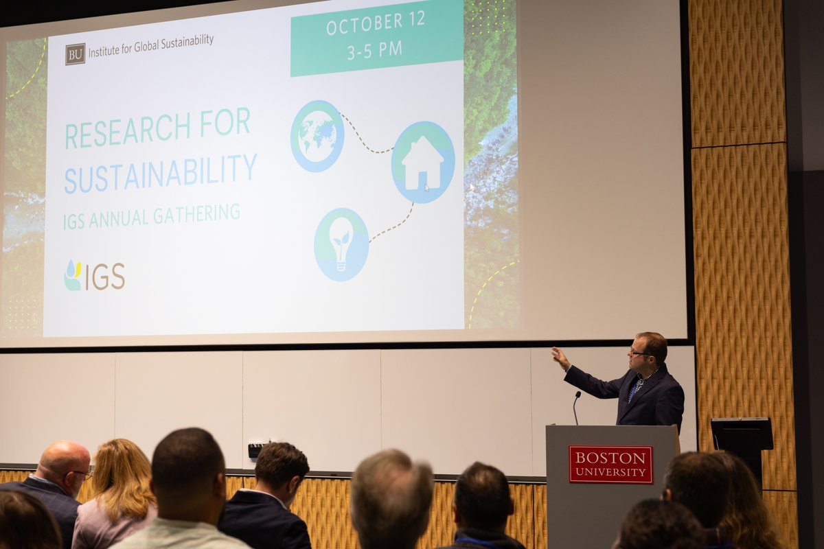 📸Highlights from our favorite social event of the year, IGS's annual gathering of our sustainability research community! Such an outstanding group here at BU. A few shout-outs to our <a href="/CityOfBoston/">City of Boston</a> featured speaker and caped sustainability superheroes in our 🧵